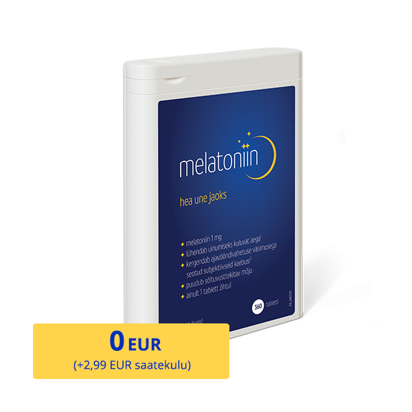 Toidulisandi Melatoniin, mis soodustab und, pakend koos sooduspakkumisega: 0 EUR pluss saatmiskulud 2,99 EUR.